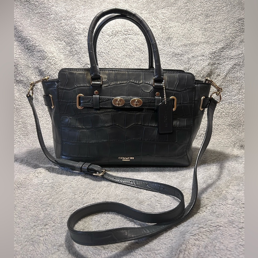 Coach Blake Croc Embossed Genuine Leather Carryall Tote